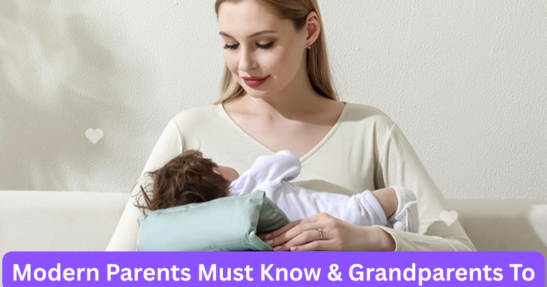 Mother cradling newborn baby using a breastfeeding support pillow