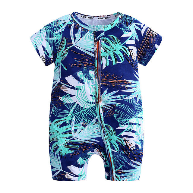 Newborn Cotton Short Sleeve Romper with Cartoon Design