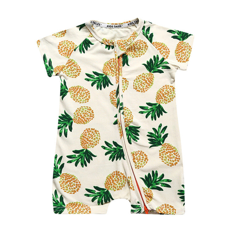 Newborn Cotton Short Sleeve Romper with Cartoon Design