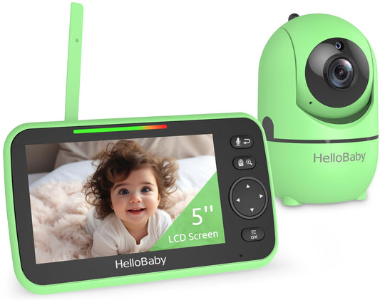 HelloBaby Upgrade Baby Monitor 5 Screen with 30-Hour Battery Pan-Tilt-Zoom Video Baby Monitor with Camera and Audio Night Vision VOX 2-Way Talk 8 Lullabies and 1000ft Range No WiFi