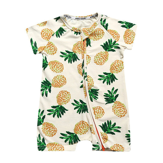 Newborn Cotton Short Sleeve Romper with Cartoon Design