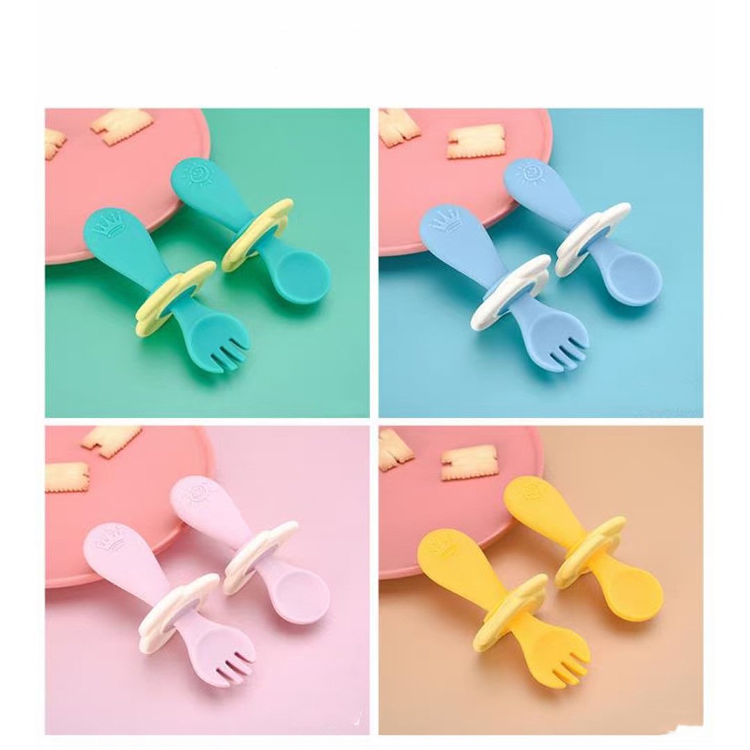 Children's Silicone Meal Feeding Fork and Spoon Set