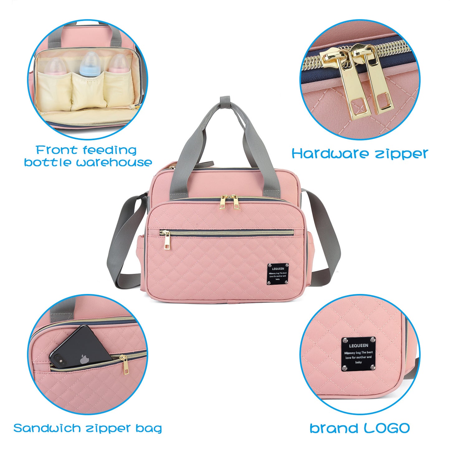 LEQUEEN Stylish Waterproof Multi-Function Mommy Bag