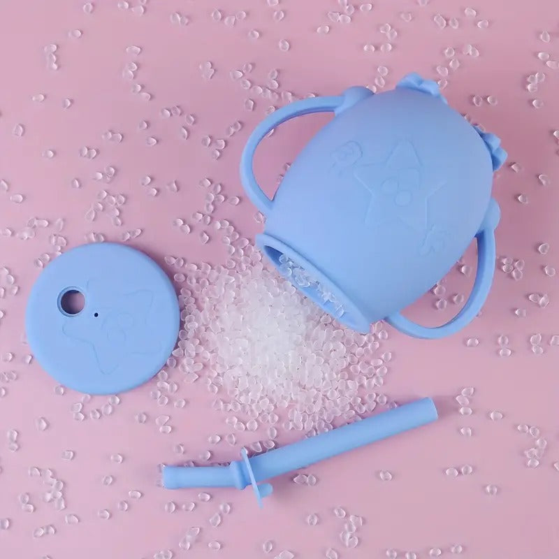 Silicone Baby Learning Drinking Cup with Straw and Lid